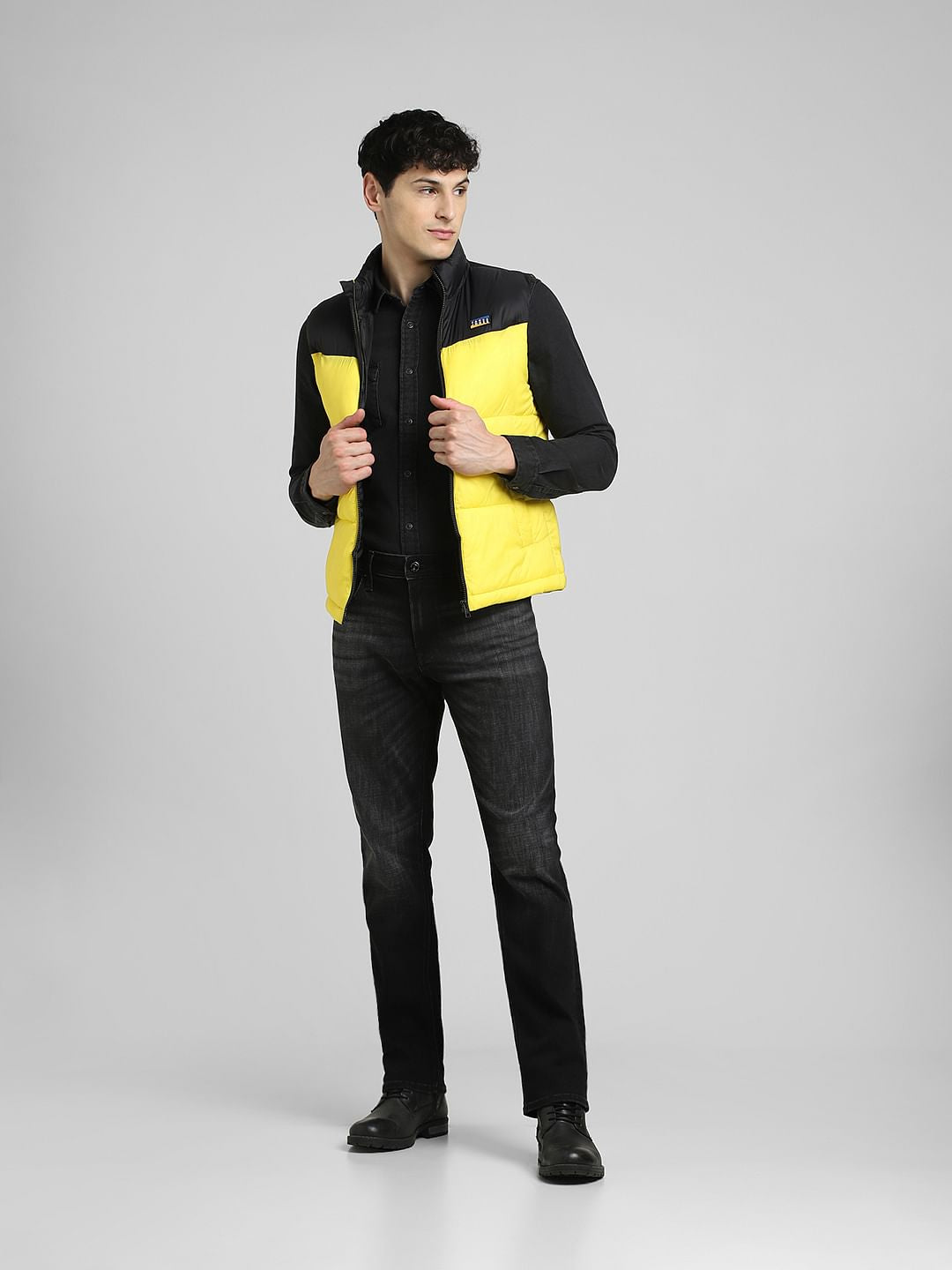 Yellow Colourblocked Puffer Vest Jacket