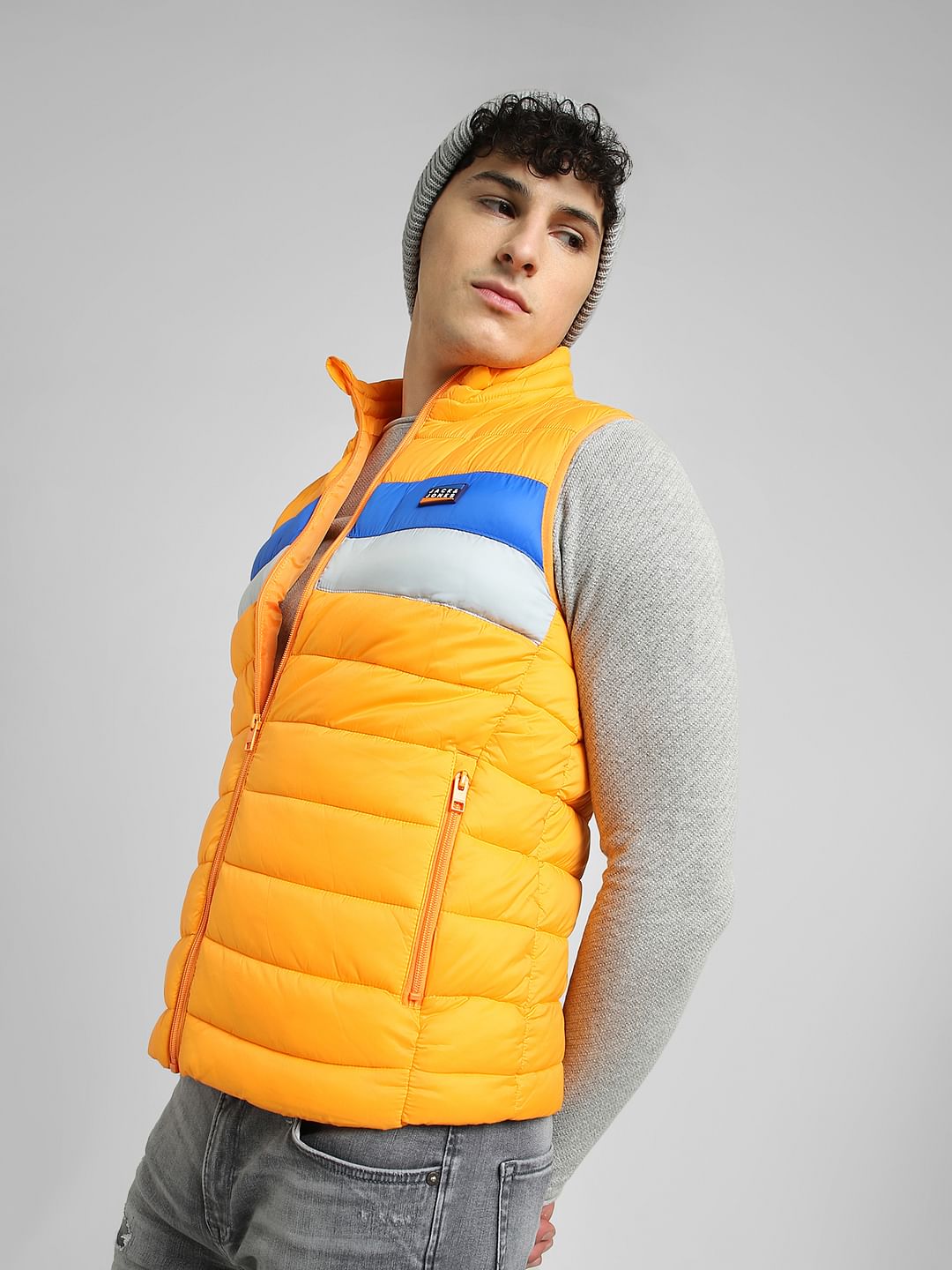 Yellow Colourblocked Puffer Vest Jacket - S