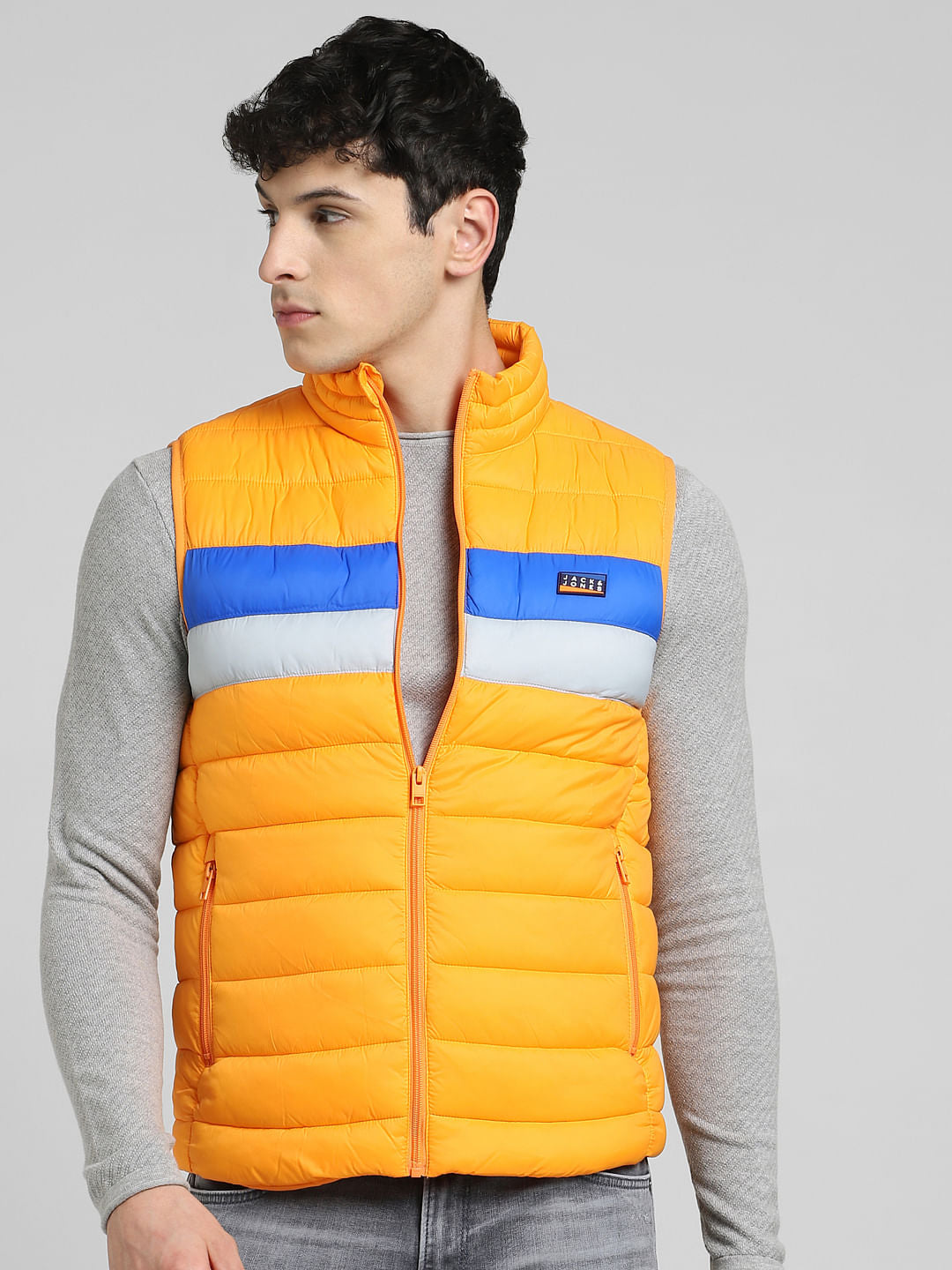 Yellow Colourblocked Puffer Vest Jacket