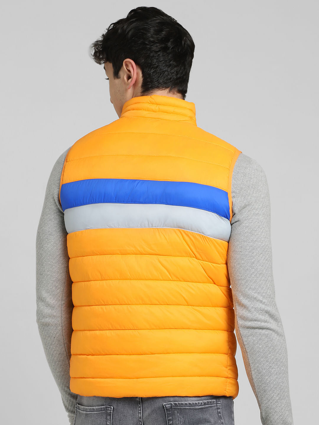 Yellow Colourblocked Puffer Vest Jacket