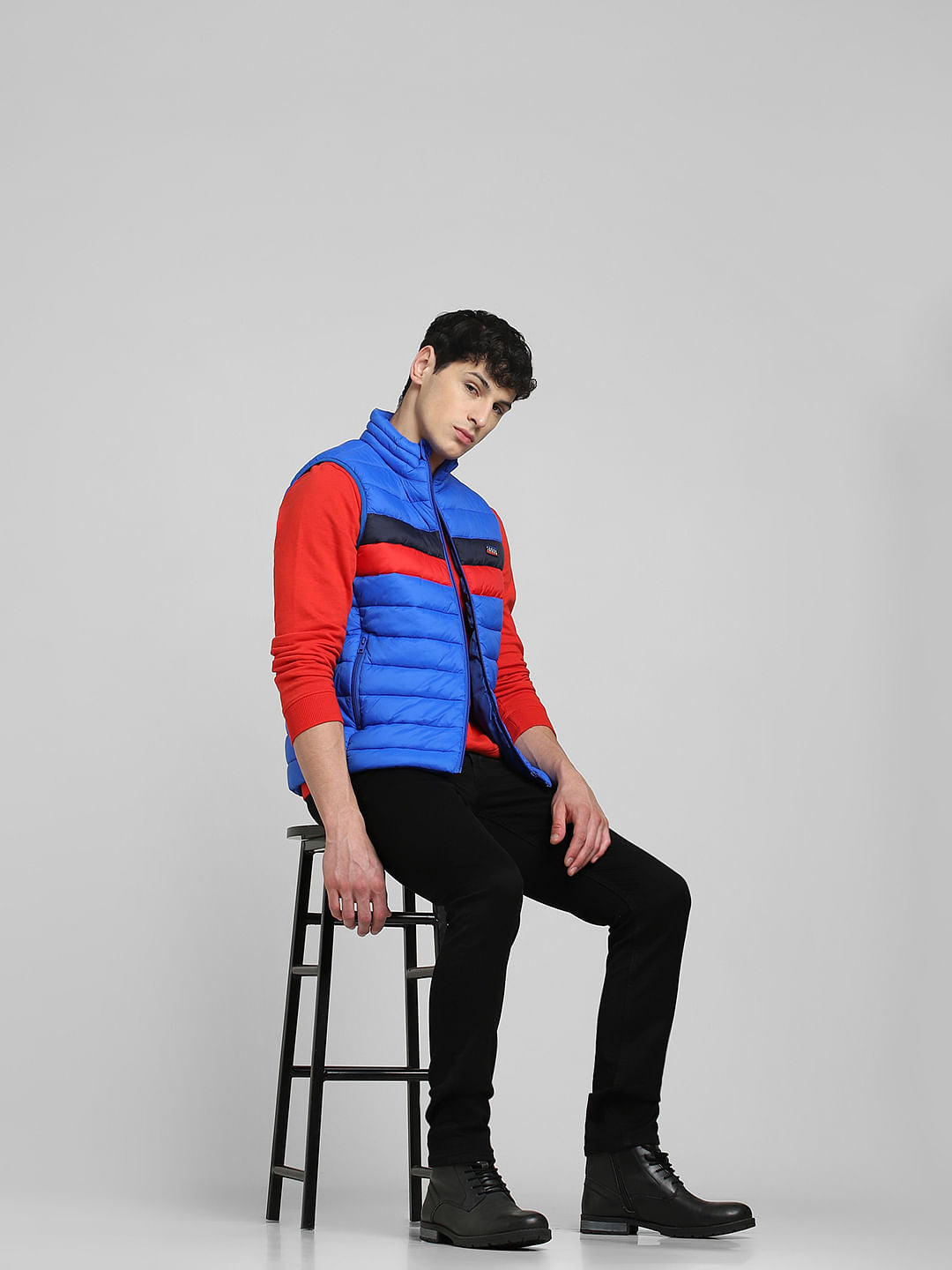 Blue Colourblocked Puffer Vest Jacket - S