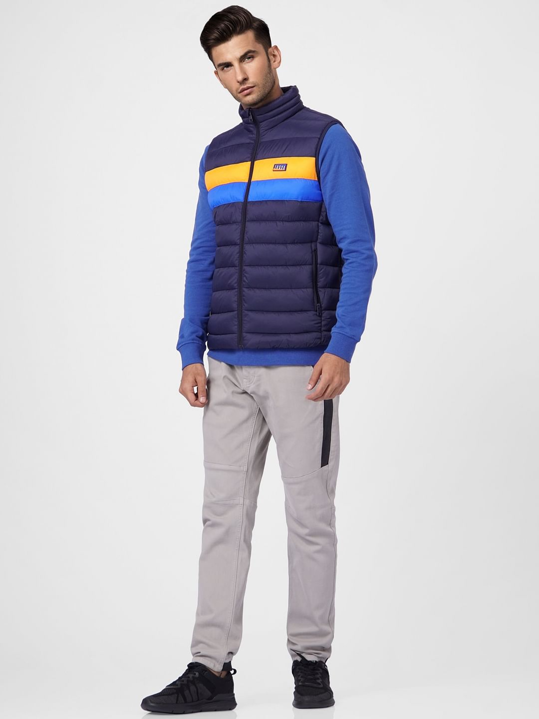 Navy Blue Colourblocked Puffer Vest Jacket - S