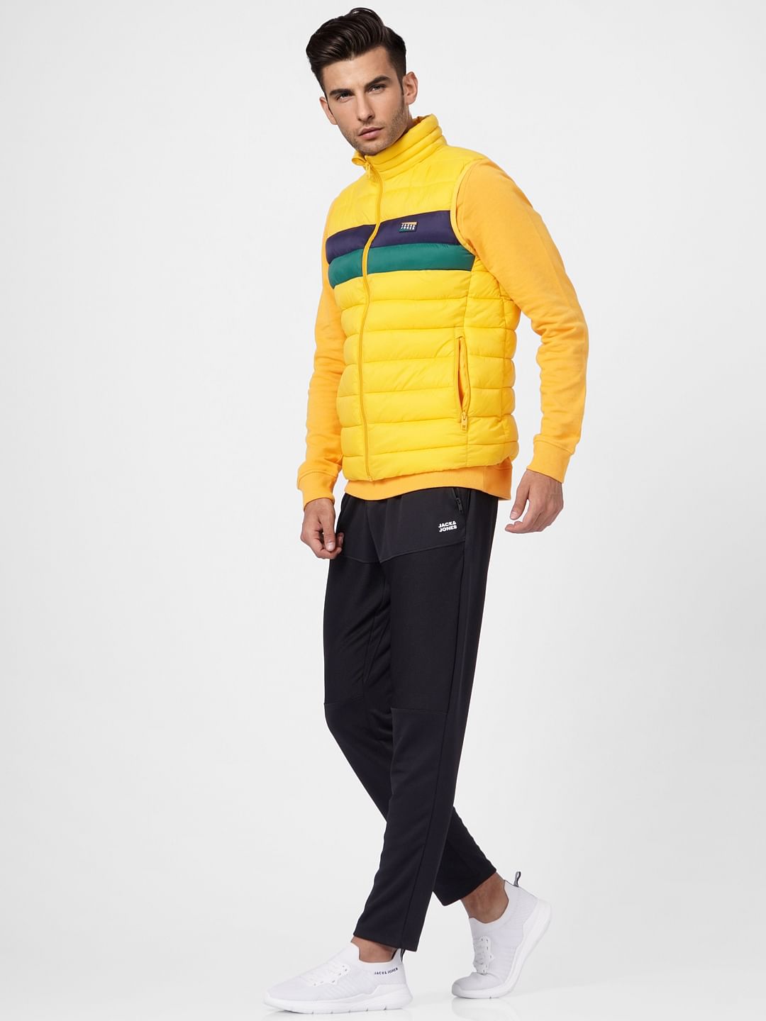 Yellow Colourblocked Puffer Vest Jacket
