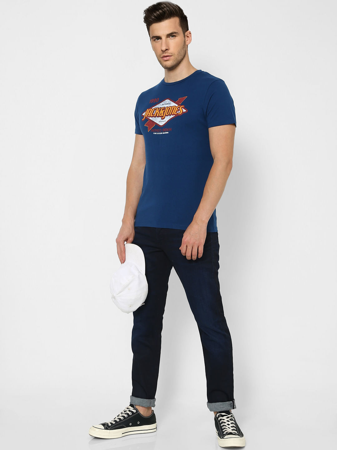 Blue Graphic Print Crew Neck T-shirt - S