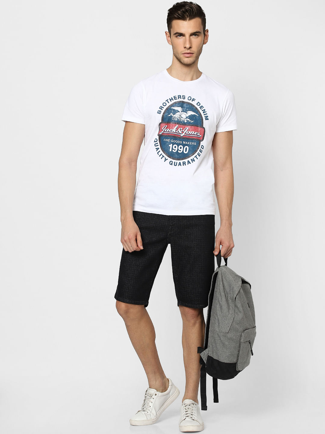 White Graphic Print Crew Neck T-shirt - S