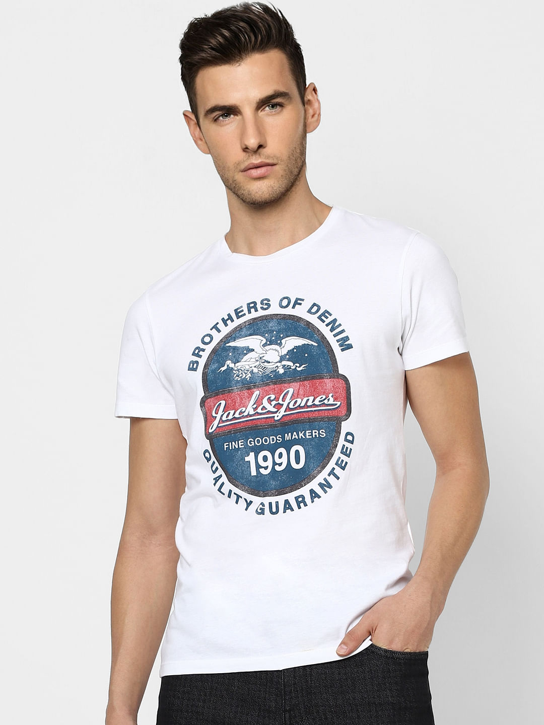 White Graphic Print Crew Neck T-shirt