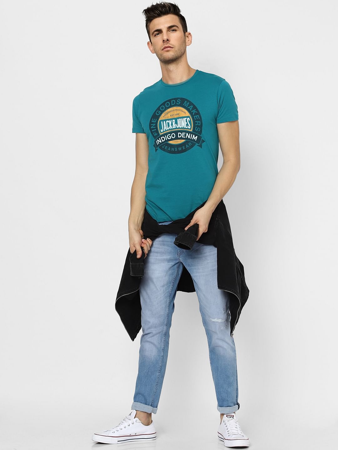 Blue Graphic Print Crew Neck T-shirt - S