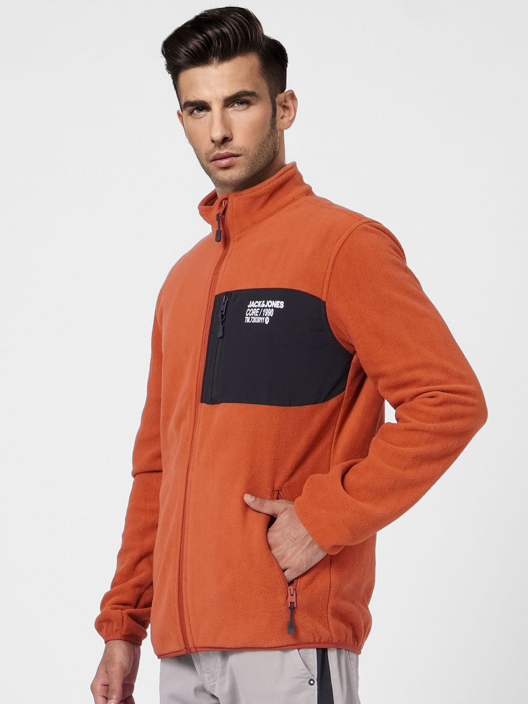 Orange Zip Up Fleece Jacket