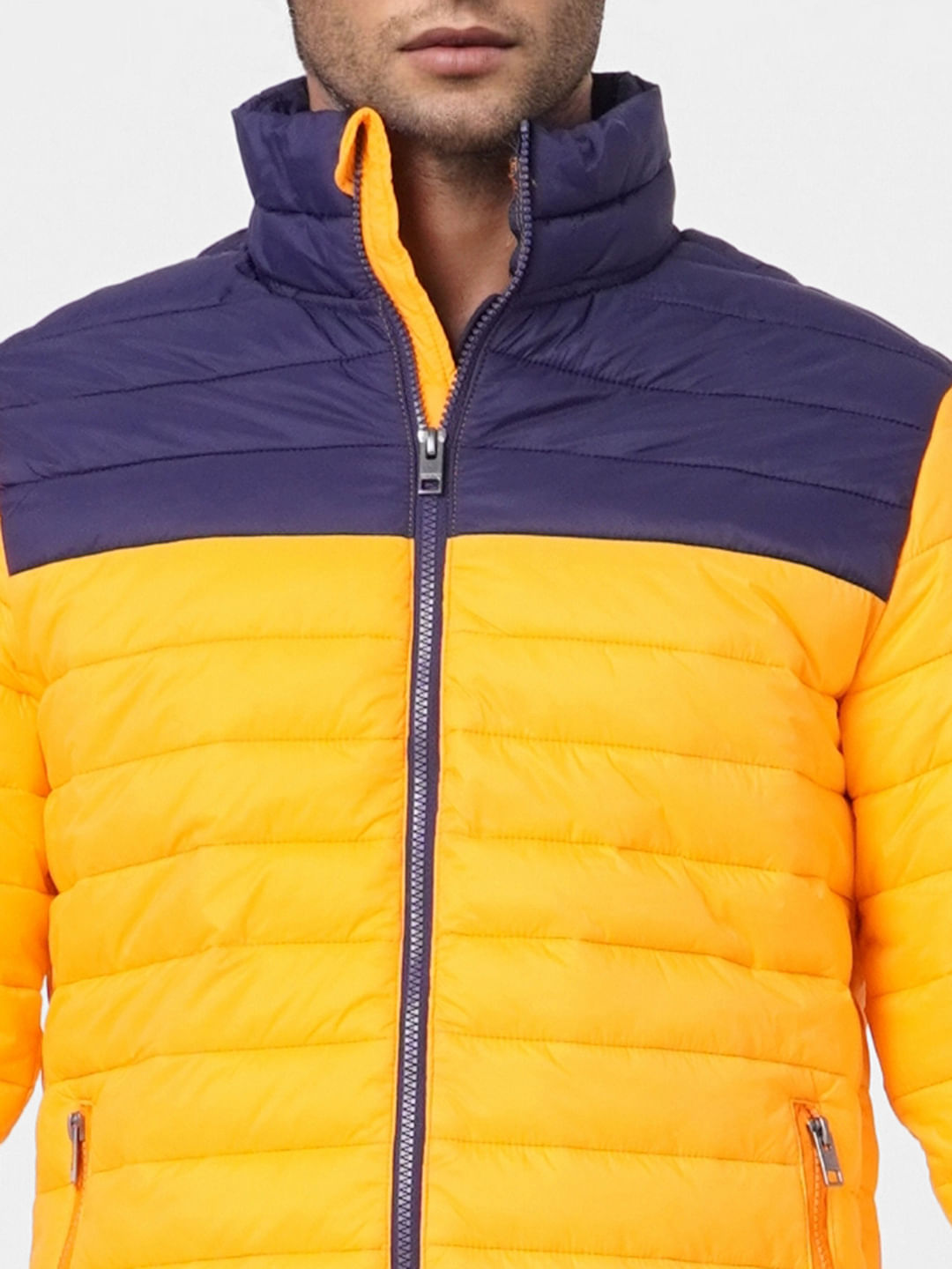 Bright Orange Colourblocked Puffer Jacket