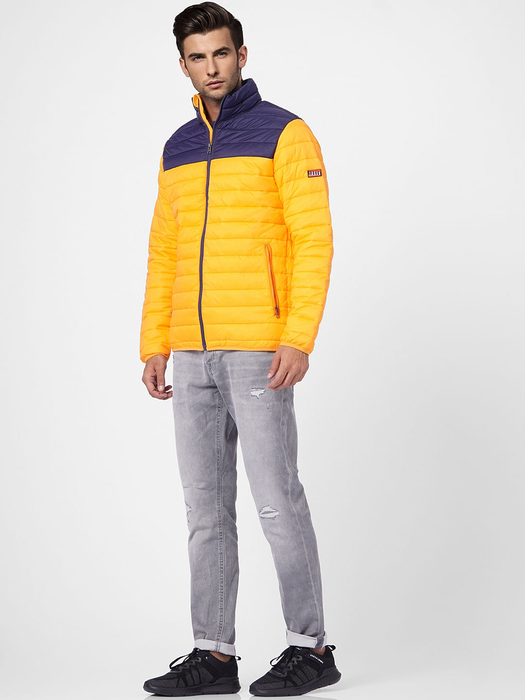 Bright Orange Colourblocked Puffer Jacket