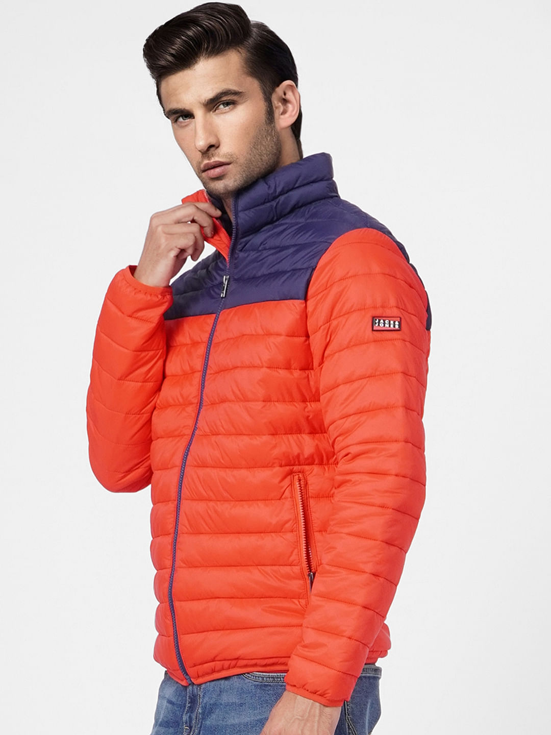Red Colourblocked Puffer Jacket