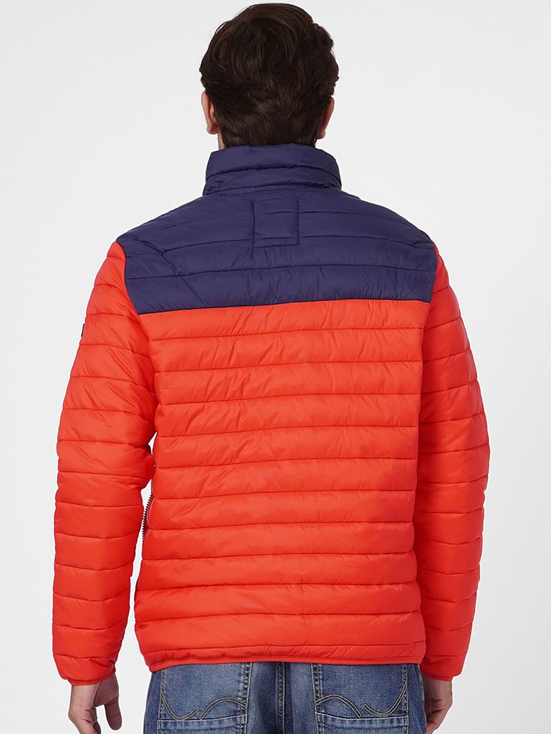 Red Colourblocked Puffer Jacket
