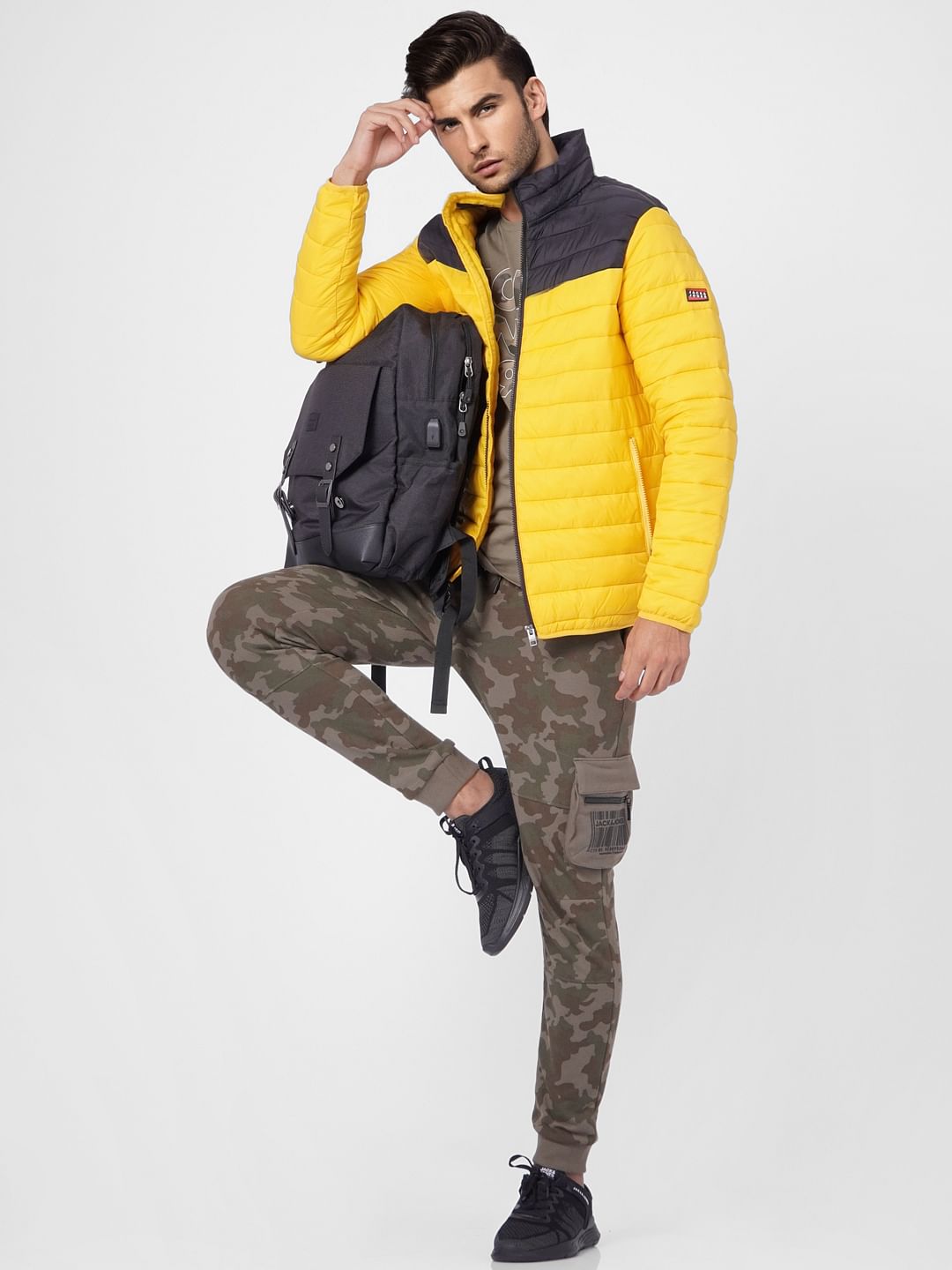Yellow Colourblocked Puffer Jacket - S