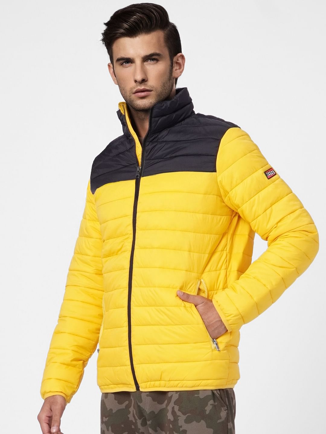 Yellow Colourblocked Puffer Jacket