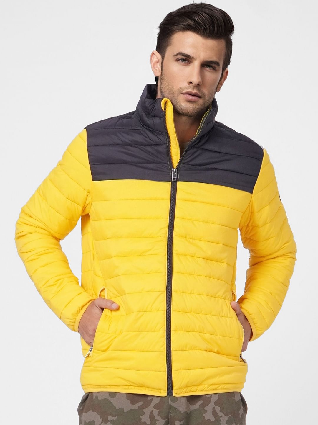 Yellow Colourblocked Puffer Jacket