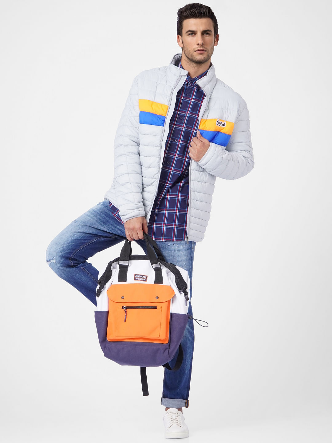 Grey Colourblocked Puffer Jacket - S