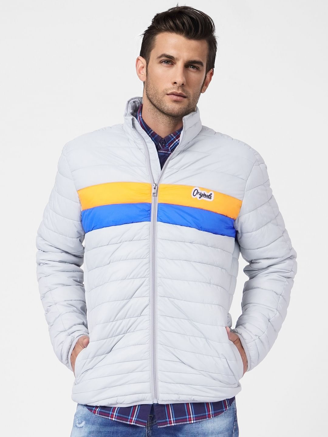 Grey Colourblocked Puffer Jacket