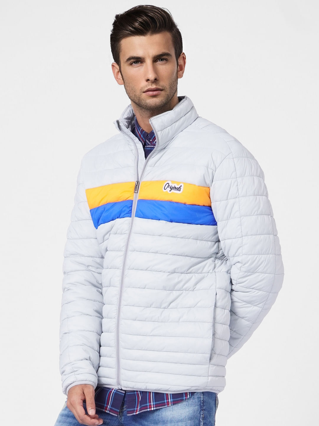 Grey Colourblocked Puffer Jacket