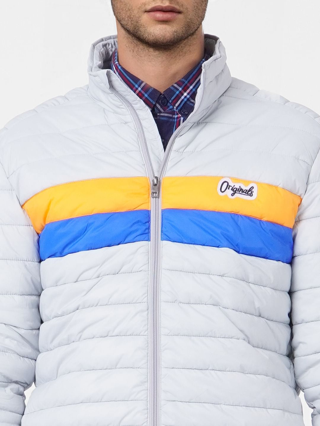 Grey Colourblocked Puffer Jacket