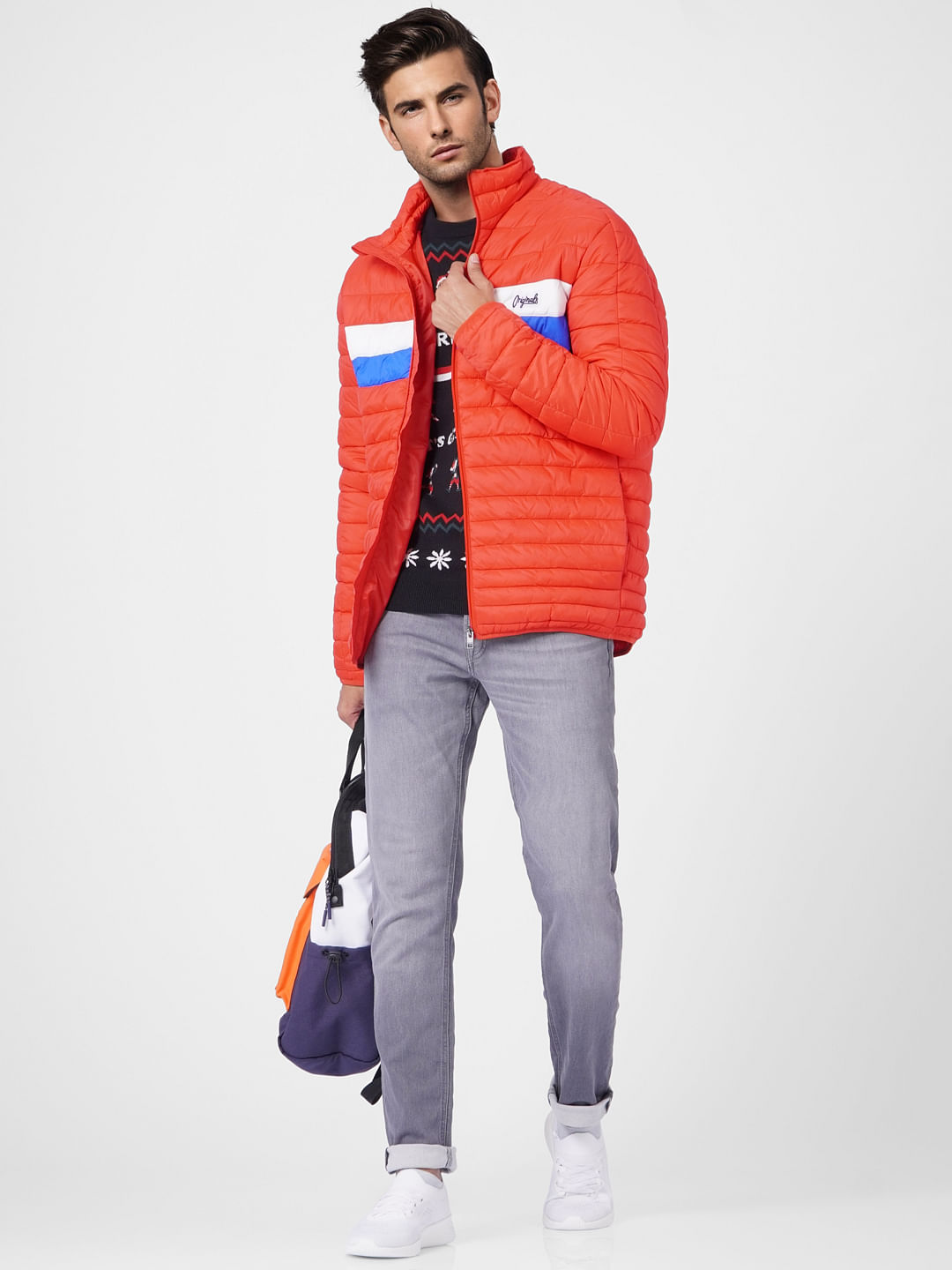 Red Colourblocked Puffer Jacket - S