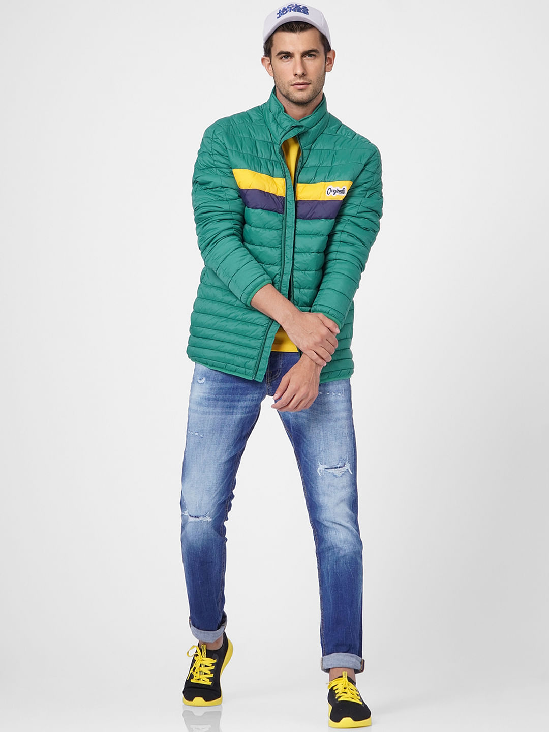 Green Colourblocked Puffer Jacket - S