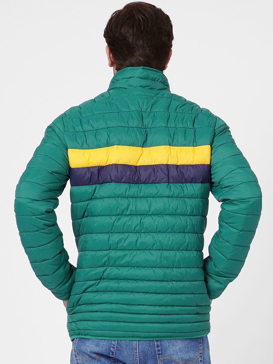 Green Colourblocked Puffer Jacket
