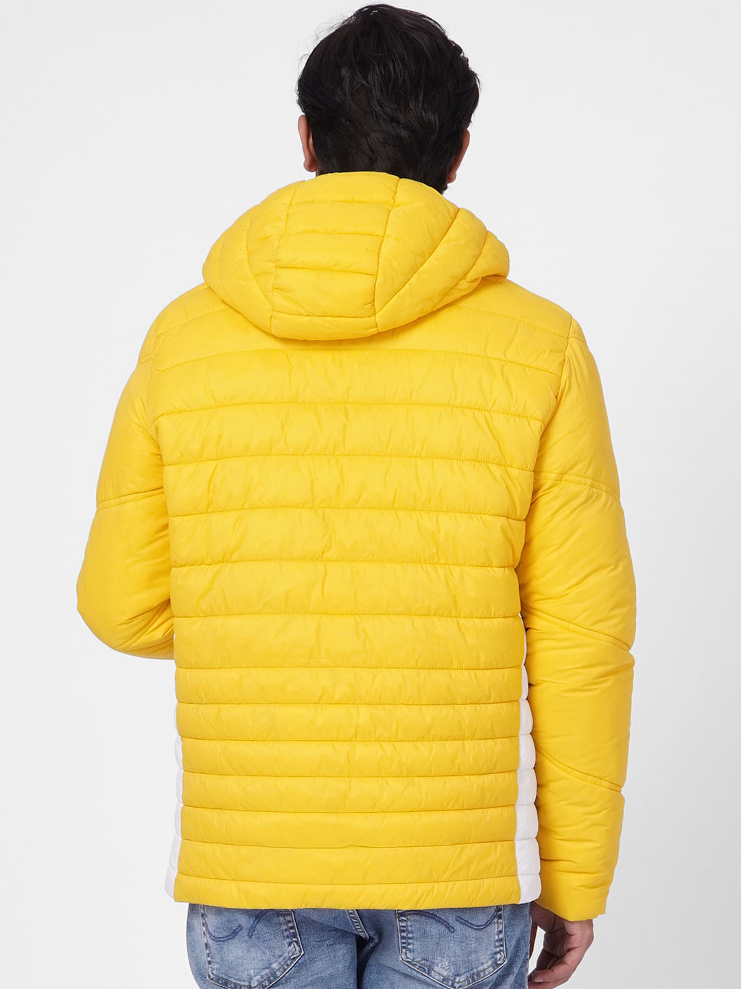 Yellow Colourblocked Hooded Puffer Jacket