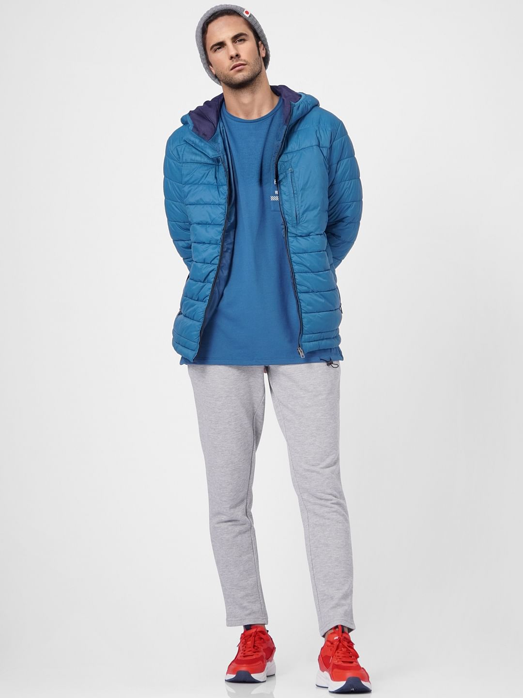 Blue Hooded Puffer Jacket - S