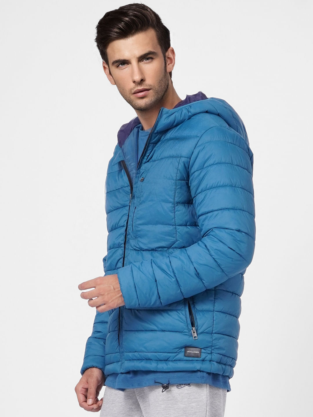 Blue Hooded Puffer Jacket