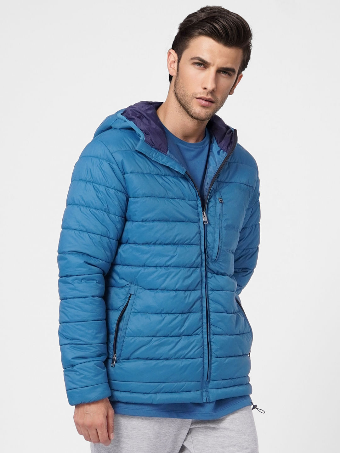 Blue Hooded Puffer Jacket