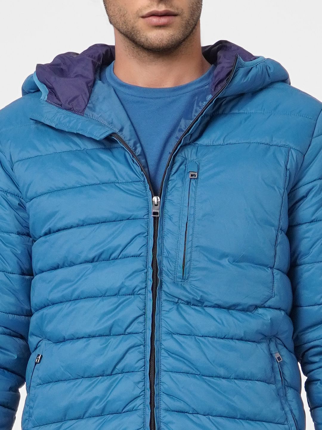 Blue Hooded Puffer Jacket