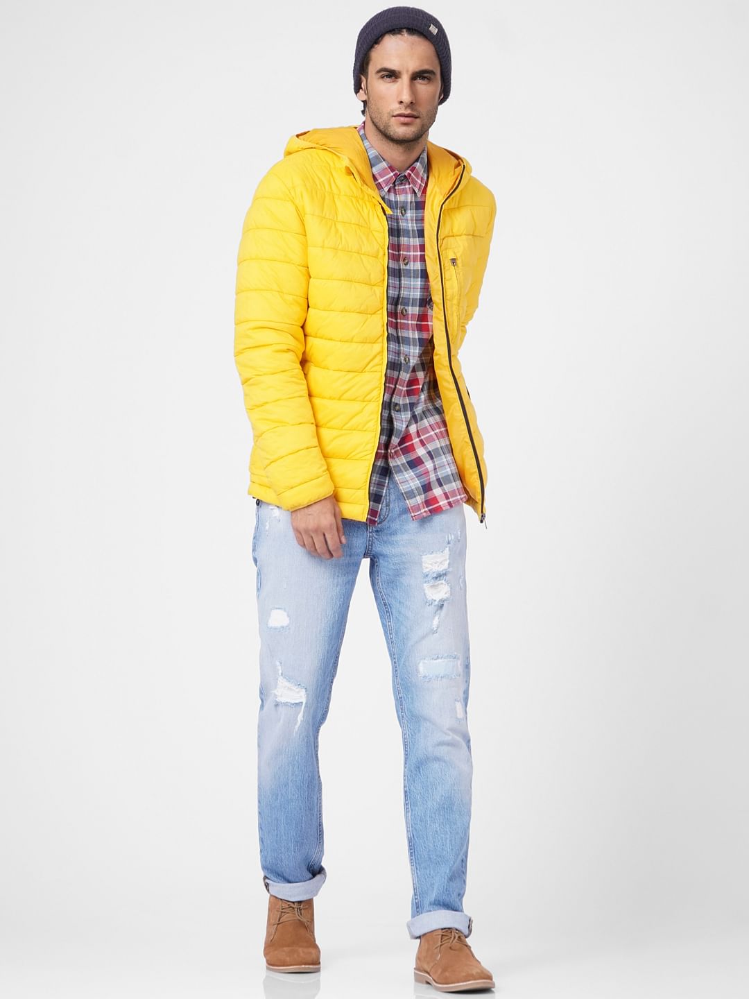 Yellow Hooded Puffer Jacket - S