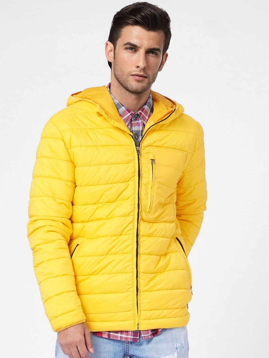 Yellow Hooded Puffer Jacket