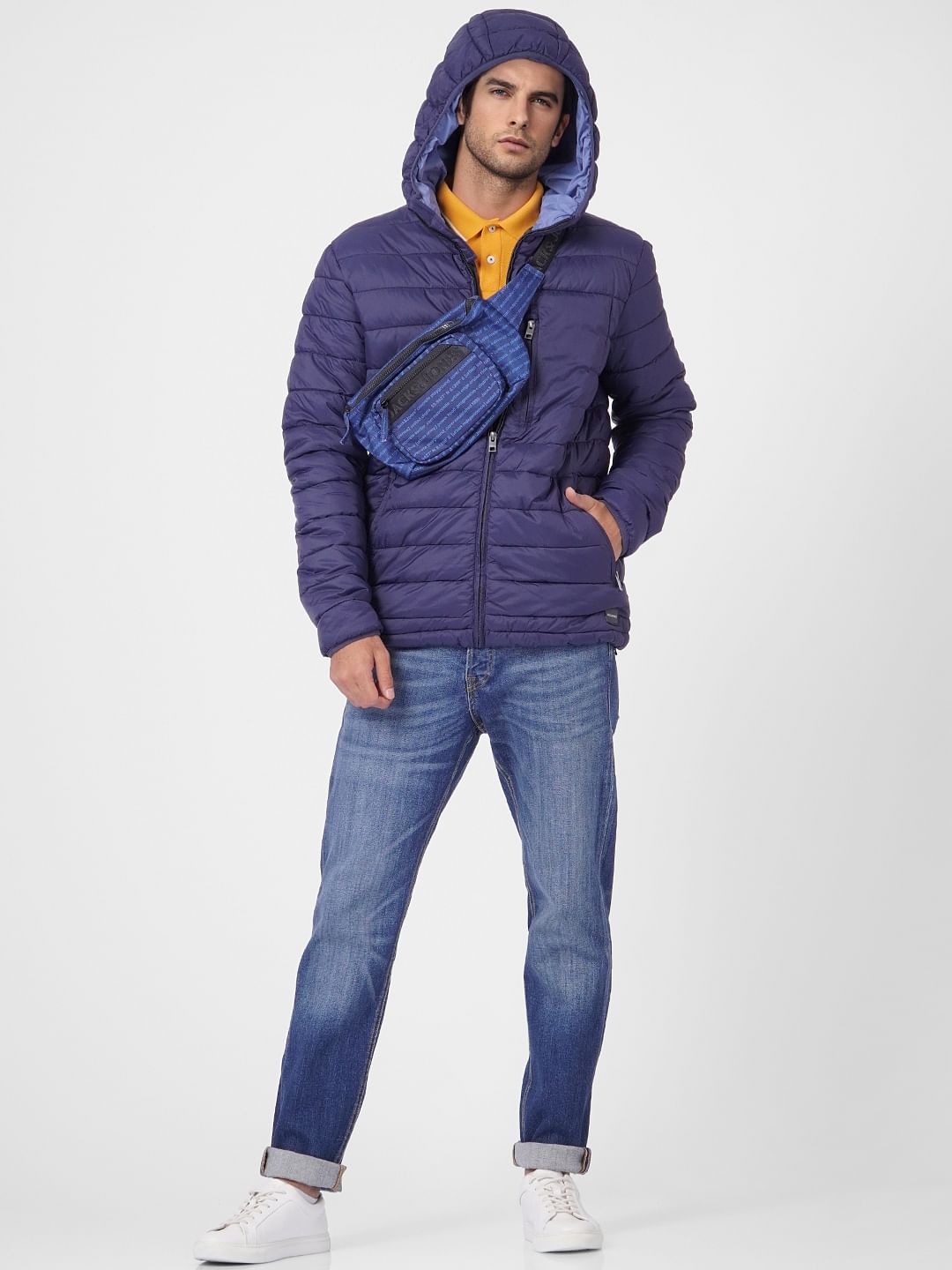 Blue Hooded Puffer Jacket - S