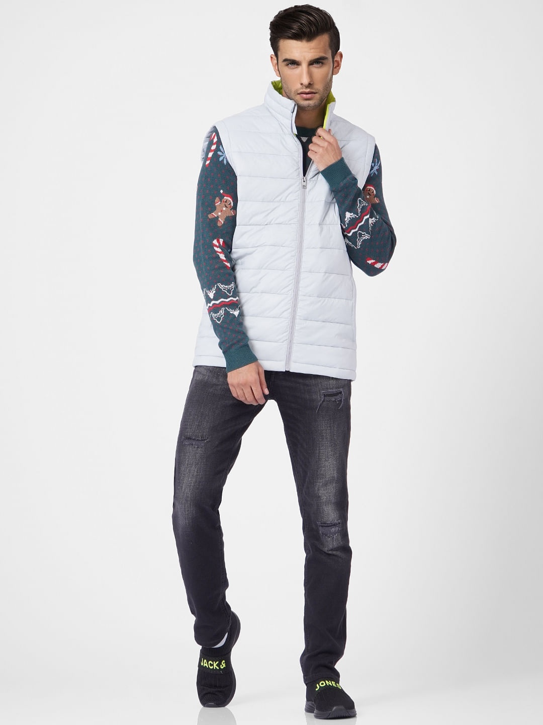 Light Grey Puffer Vest Jacket - S