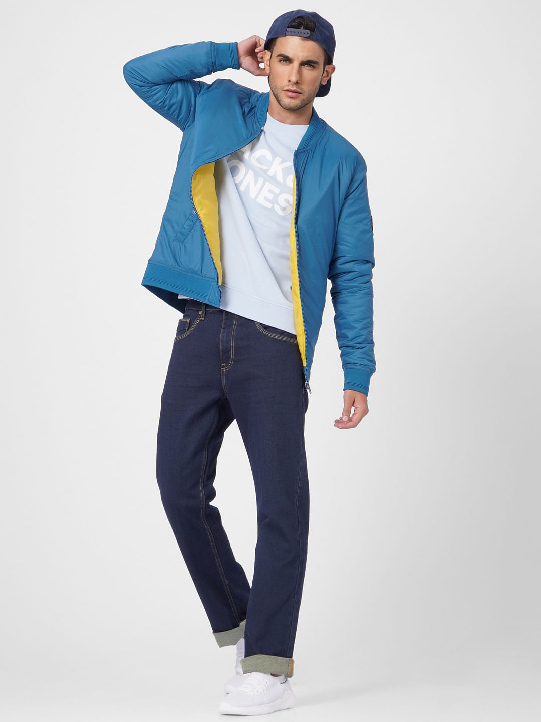 Blue Zip Up Bomber Jacket - S
