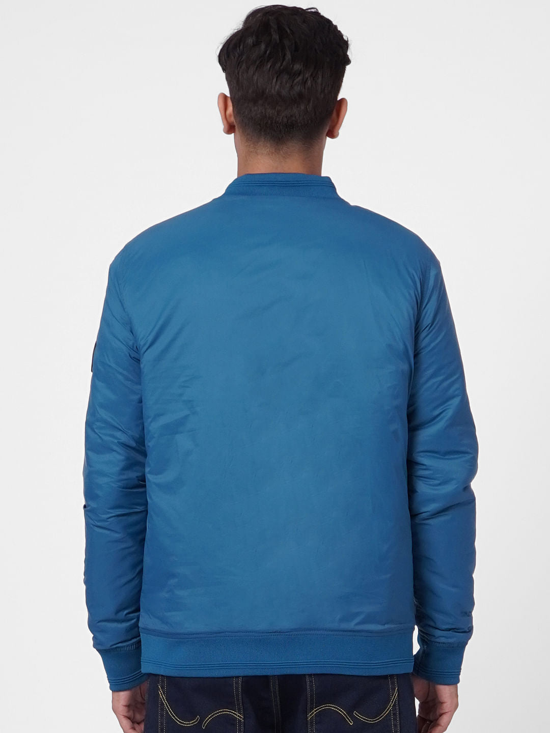 Blue Zip Up Bomber Jacket