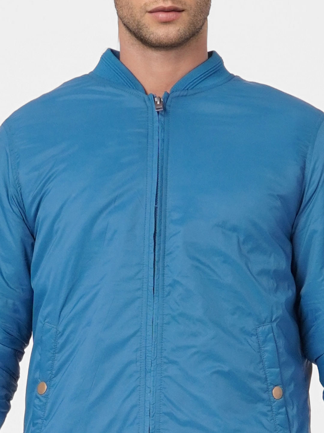 Blue Zip Up Bomber Jacket