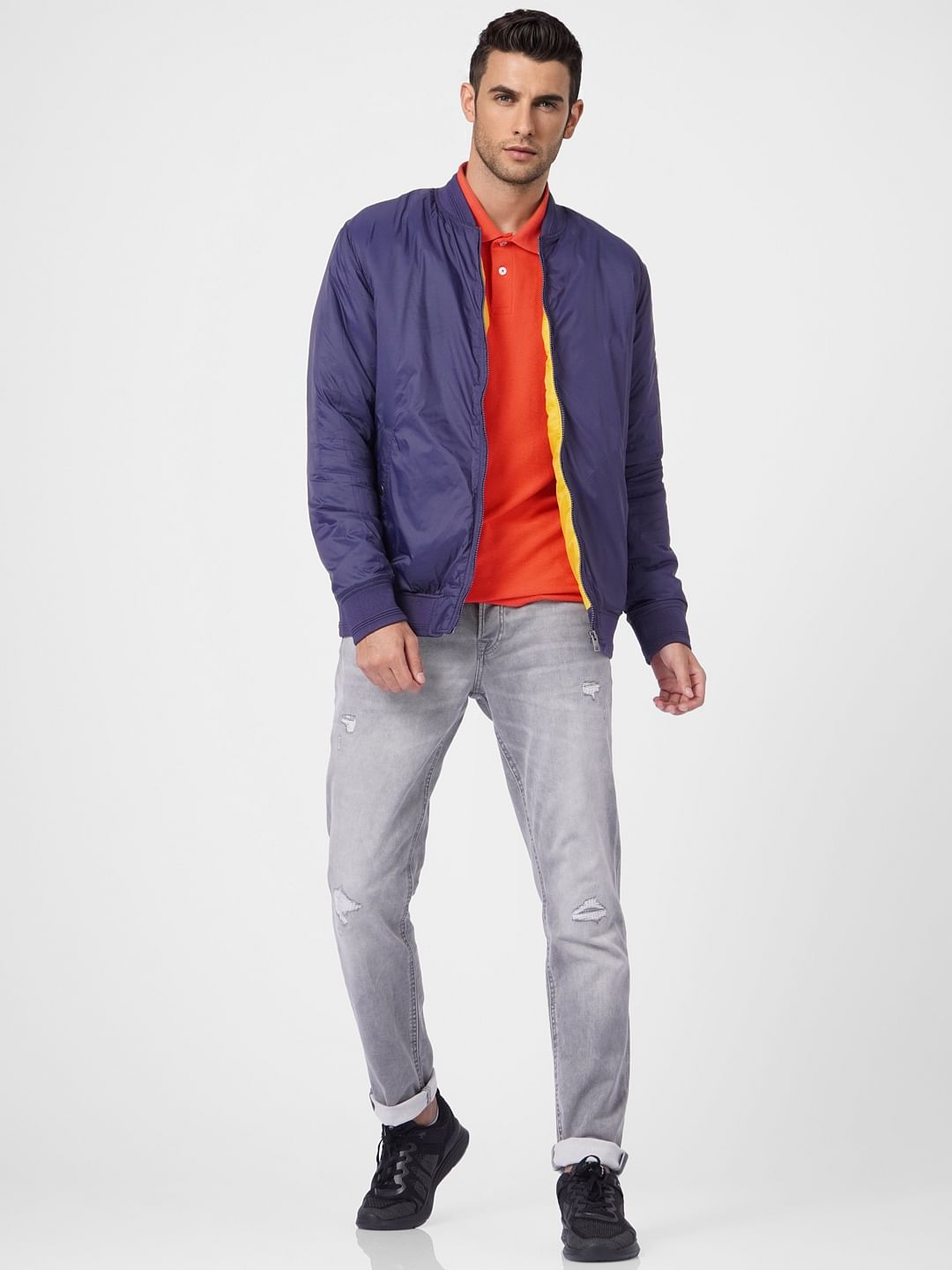 Blue Zip Up Bomber Jacket - S