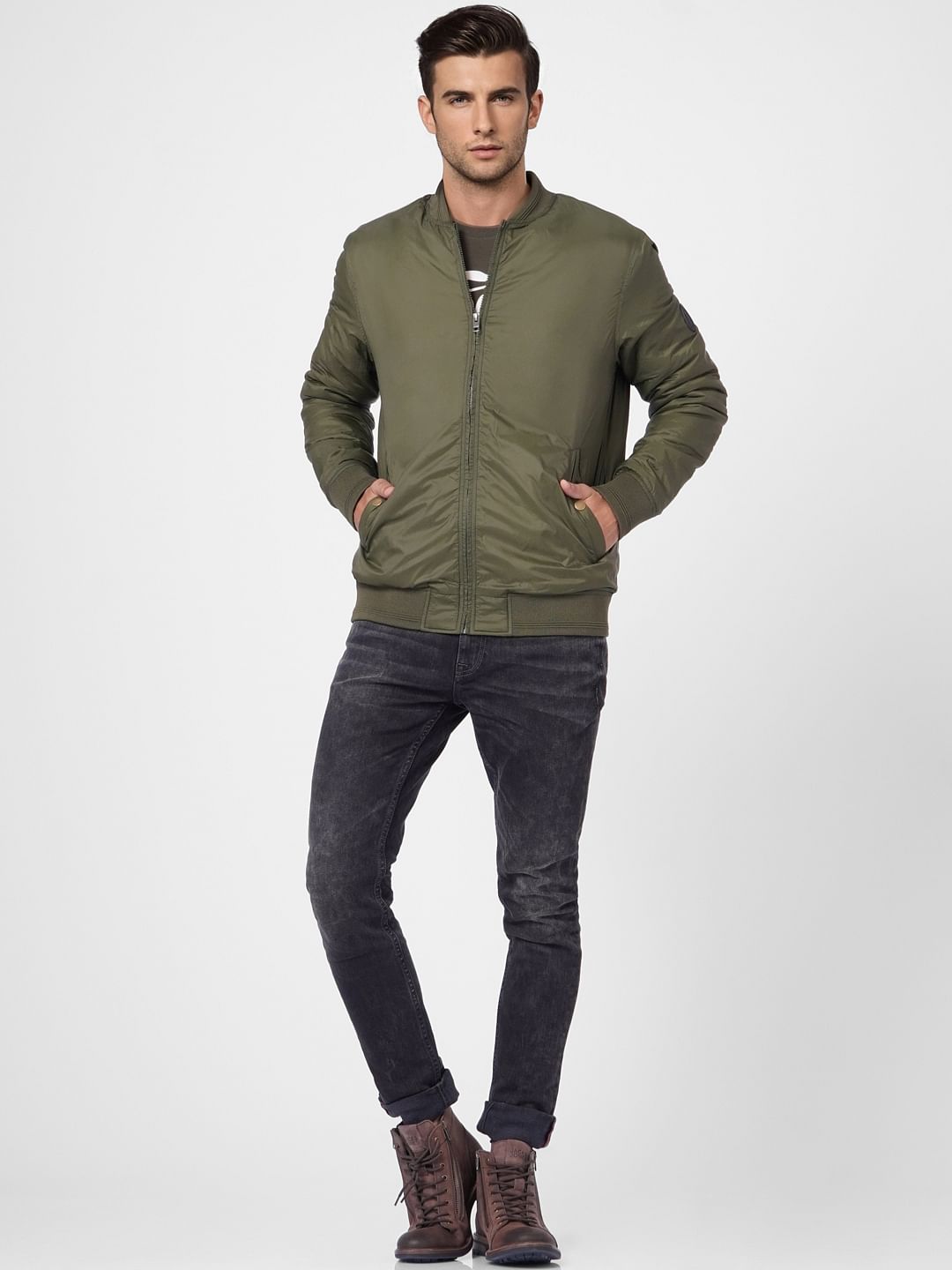 Green Zip Up Bomber Jacket - S