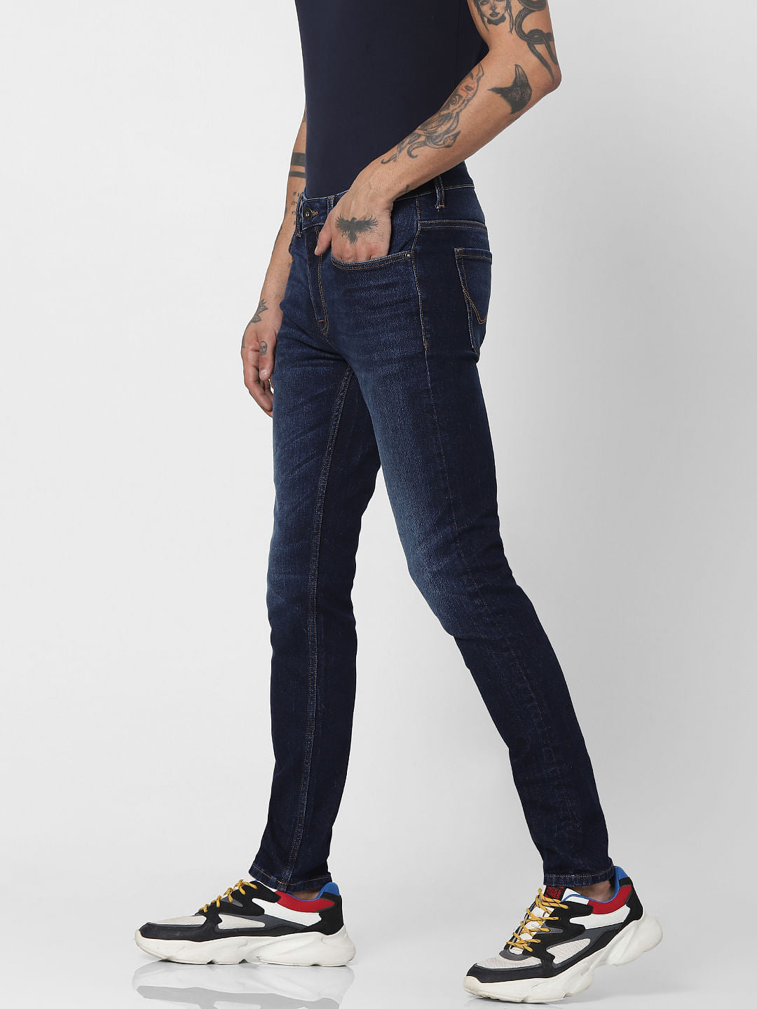 Blue Mid Rise Washed Skinny Jeans