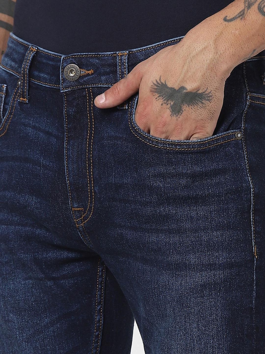 Blue Mid Rise Washed Skinny Jeans