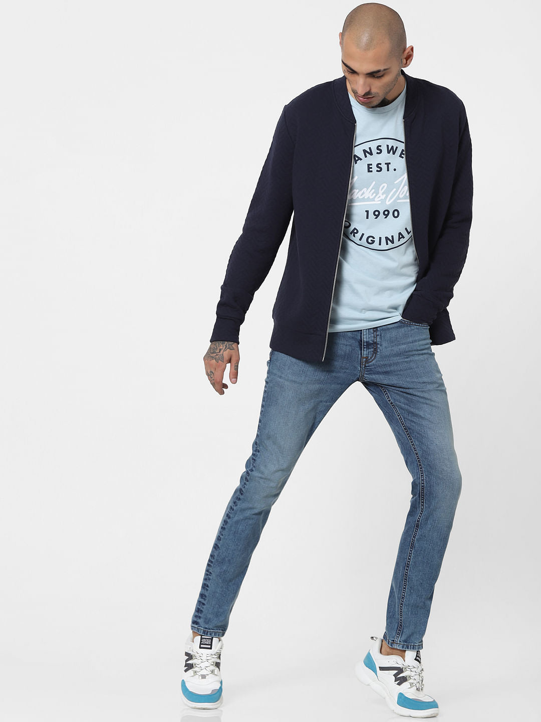 Light Blue Mid Rise Retro Washed Skinny Jeans - 28/30