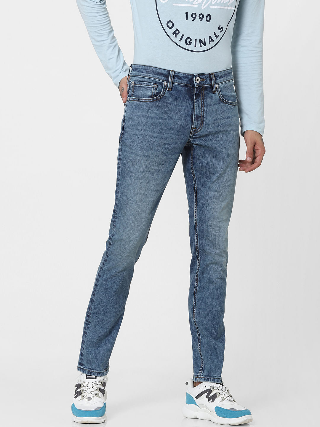 Light Blue Mid Rise Retro Washed Skinny Jeans