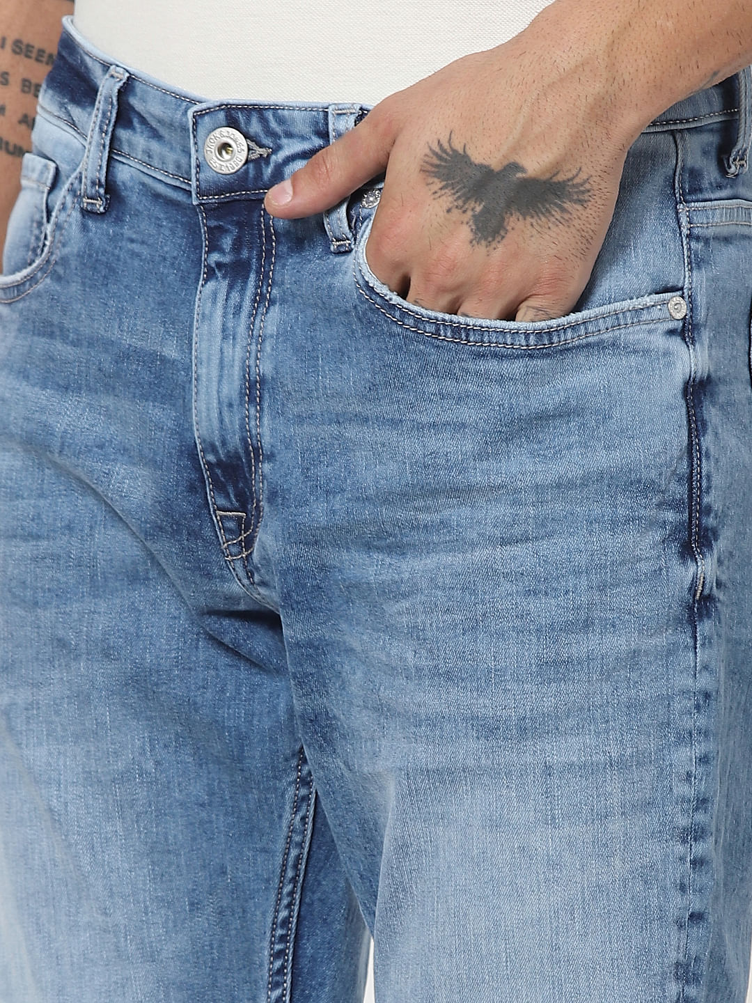 Light Blue Mid Rise Washed Slim Jeans