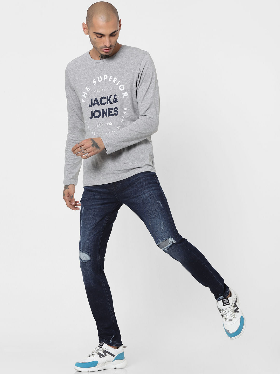 Blue Mid Rise Ripped Slim Jeans - 28/30