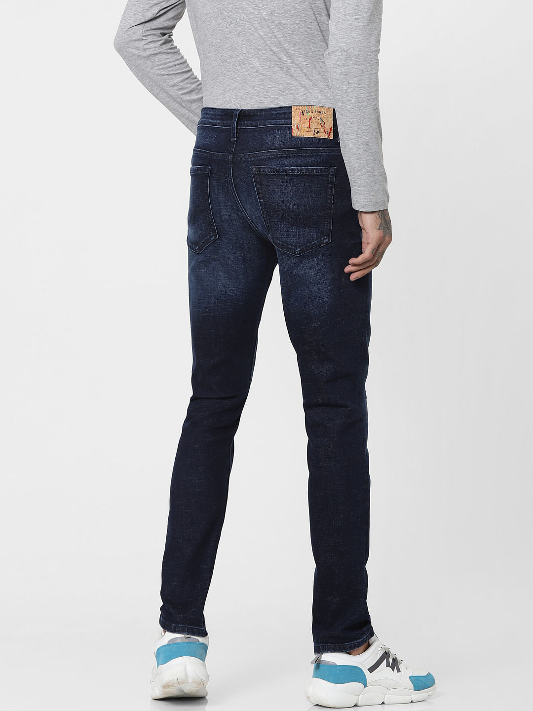 Blue Mid Rise Ripped Slim Jeans