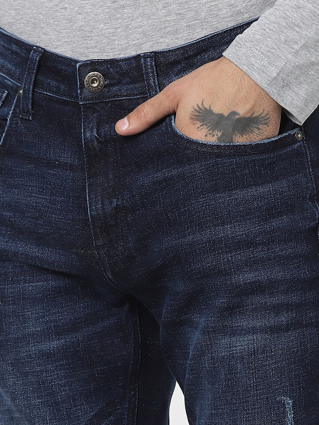 Blue Mid Rise Ripped Slim Jeans