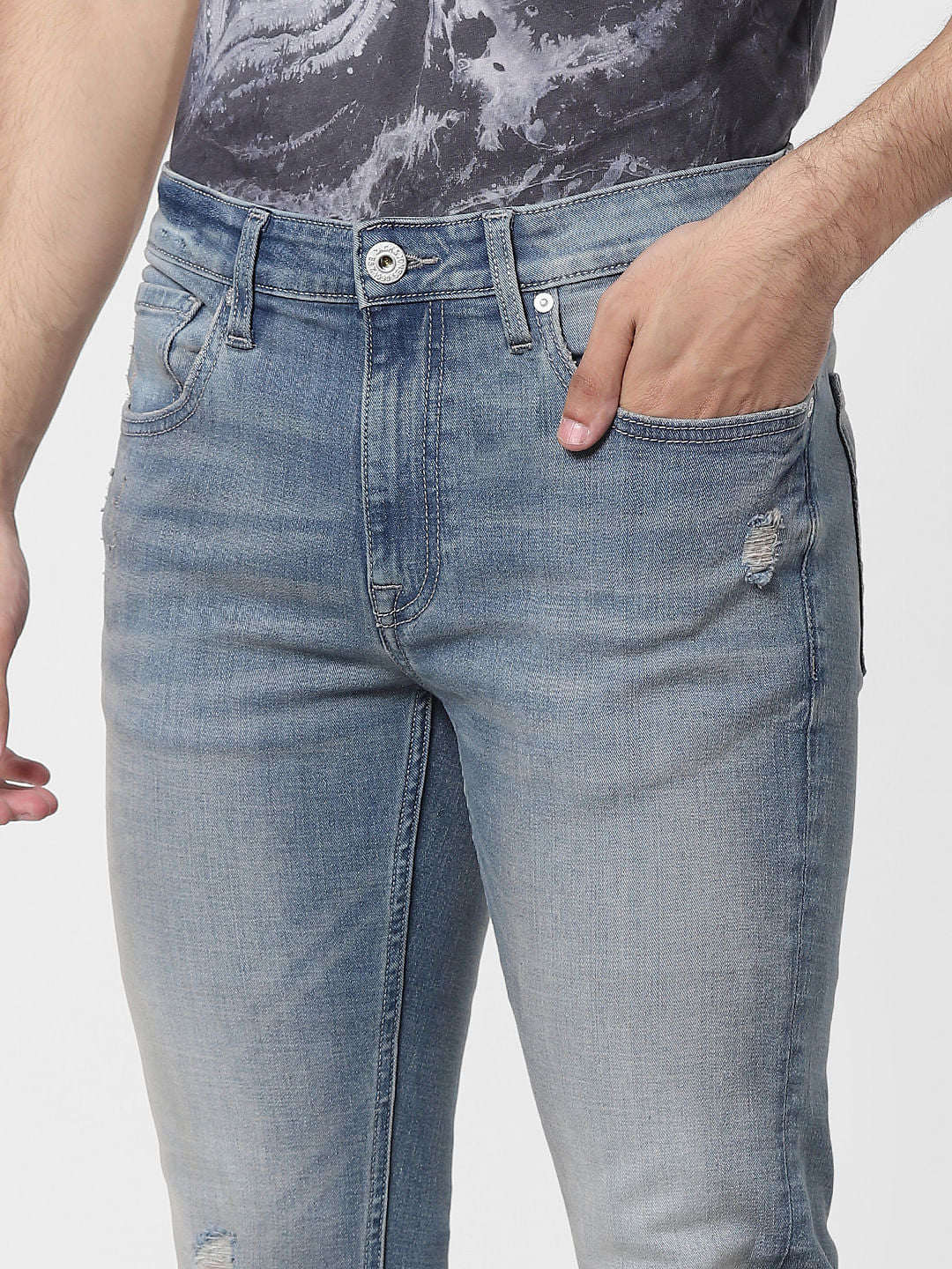 Blue Mid Rise Washed Skinny Jeans