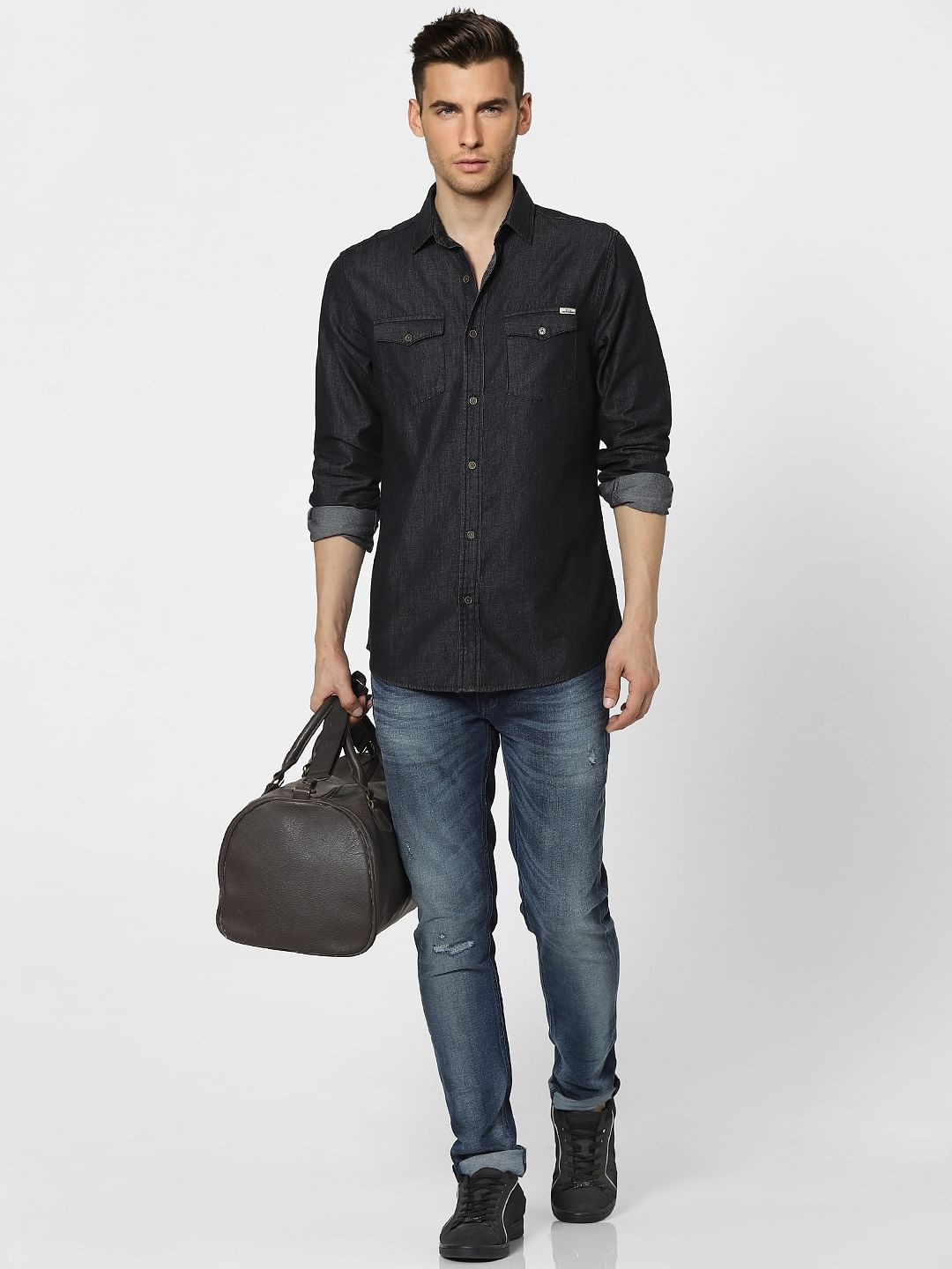 Black Denim Full Sleeves Shirt - S